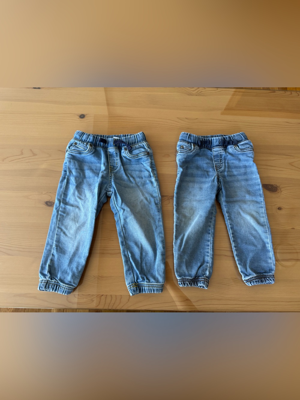 Carters Light Blue Denim Jogger Pant Bundle, 24m and 2T